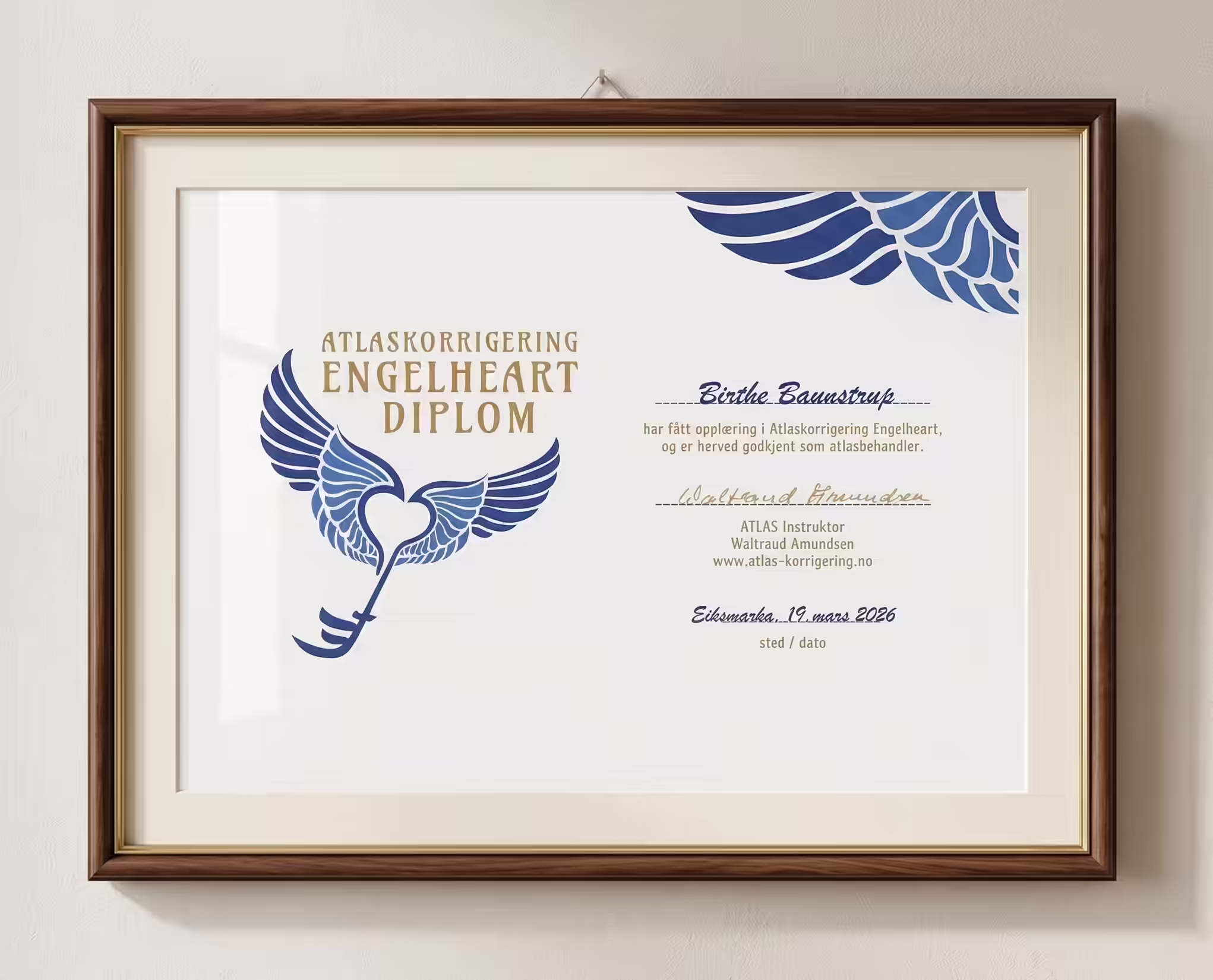 Birthes kursusbeviser fra Atlaskorrigering Engelheart